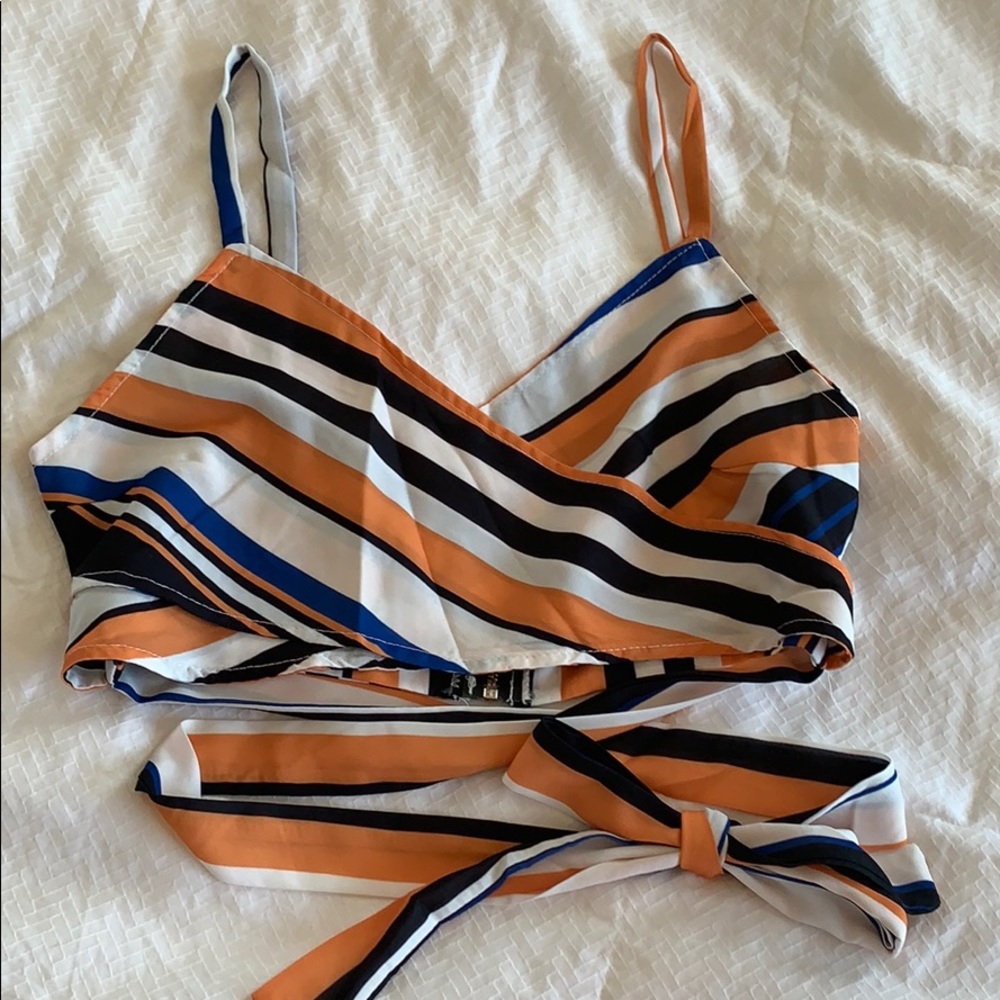 Zaful - top & bottom - blue/orange stripped set